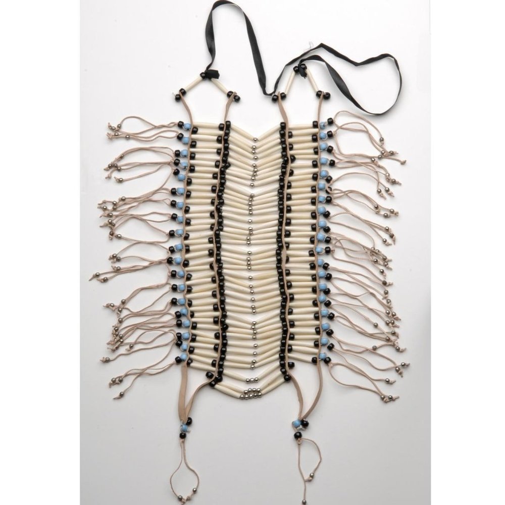 Native American Buffalo Bone Leather Breast Chest Plate Protection Necklace Larg